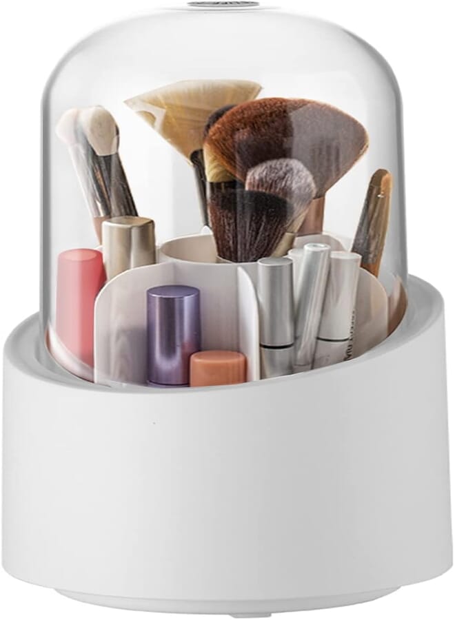Makeup Brush Holder with Lid, Rotatable Clear Acrylic Makeup Brush Organiser Cup 24cm Height, Makeup Container Storage