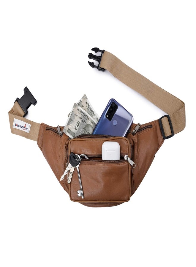 K London Leather Tan Men Women Waist Bag Fanny Bag Travel Pouch Passport Holder (1446_Tan) - Image 2