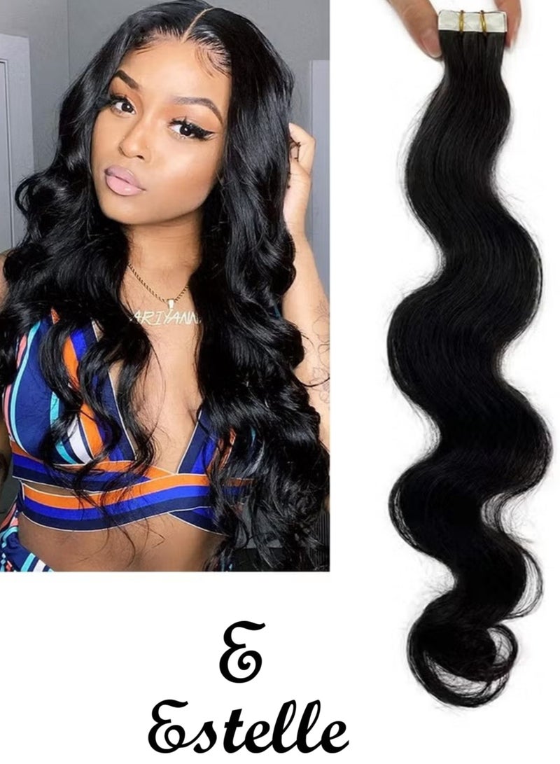 إستيل شريط في وصلات الشعر رقم 1B أسود طبيعي 100% شعر بشري ريمي 22 بوصة 20 قطعة 50 جرام لكل حزمة لحمة جلد مموج أسود - Image 1