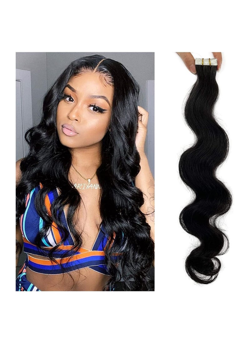 Estelle Tape in Hair Extensions No 1B Natural Black 100% Remy Human Hair 22 Inches 20pcs 50g Per Pack Black Body Wave Skin Weft  - Image 1