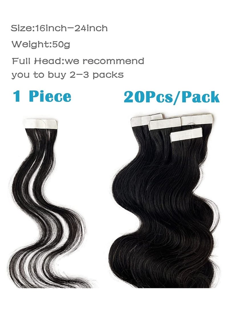 Estelle Tape in Hair Extensions No 1B Natural Black 100% Remy Human Hair 22 Inches 20pcs 50g Per Pack Black Body Wave Skin Weft  - Image 5