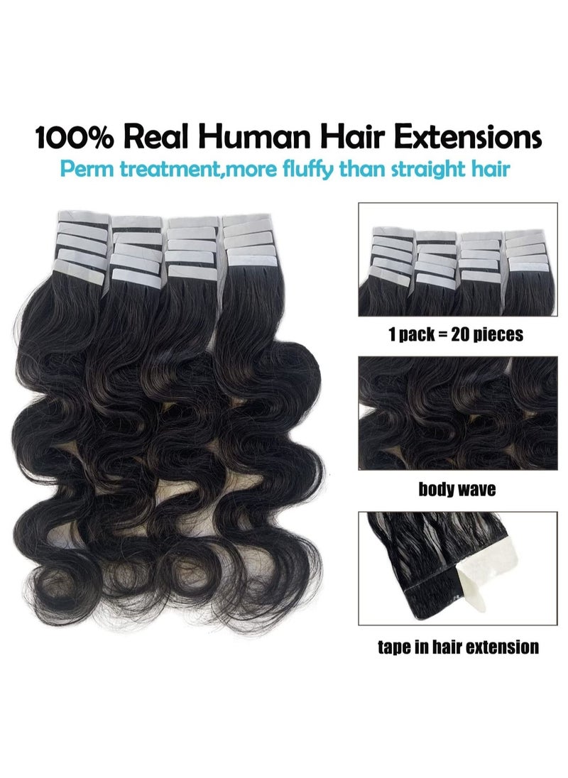 Estelle Tape in Hair Extensions No 1B Natural Black 100% Remy Human Hair 22 Inches 20pcs 50g Per Pack Black Body Wave Skin Weft  - Image 4