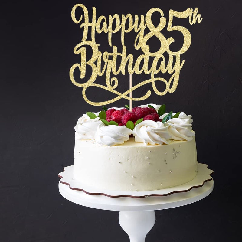 Qertesl Gold Glitter Happy 85th Birthday Cake Topper Cheers to 85 Years happy 85th Birthday Cake Topper 85th Anniversary Cake Topper  men and women 85 years old happy birthday Party Decoration - Image 1