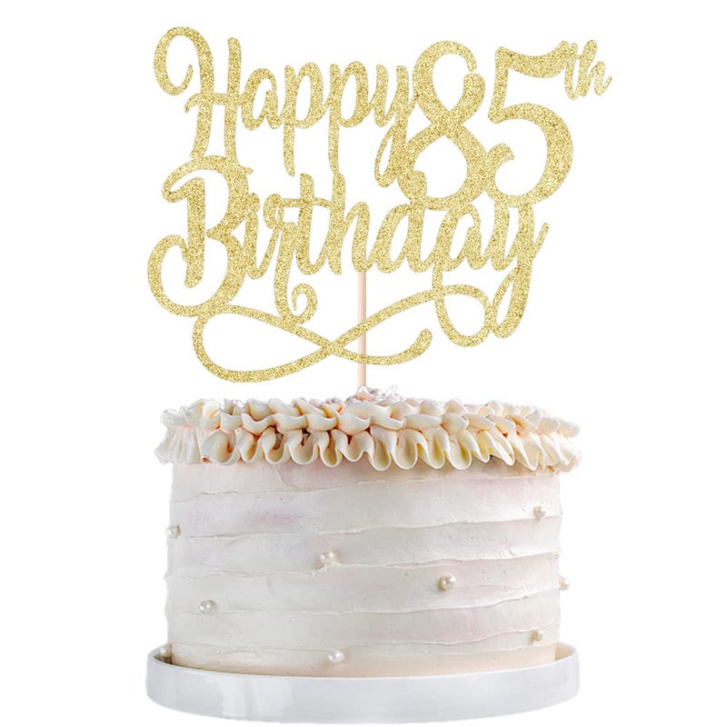 Qertesl Gold Glitter Happy 85th Birthday Cake Topper Cheers to 85 Years happy 85th Birthday Cake Topper 85th Anniversary Cake Topper  men and women 85 years old happy birthday Party Decoration - Image 2
