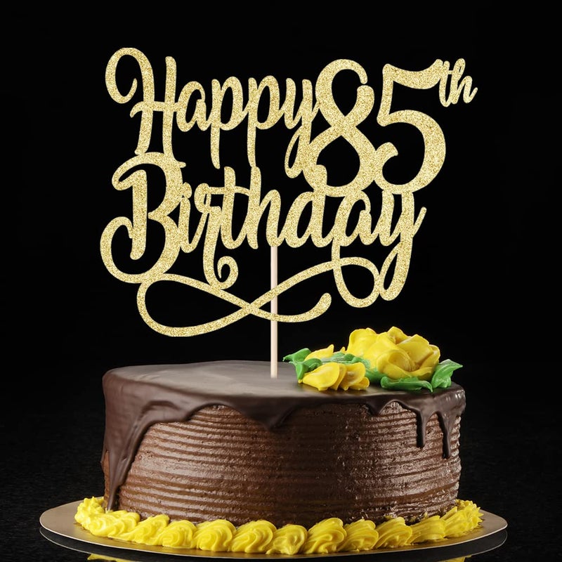 Qertesl Gold Glitter Happy 85th Birthday Cake Topper Cheers to 85 Years happy 85th Birthday Cake Topper 85th Anniversary Cake Topper  men and women 85 years old happy birthday Party Decoration - Image 4