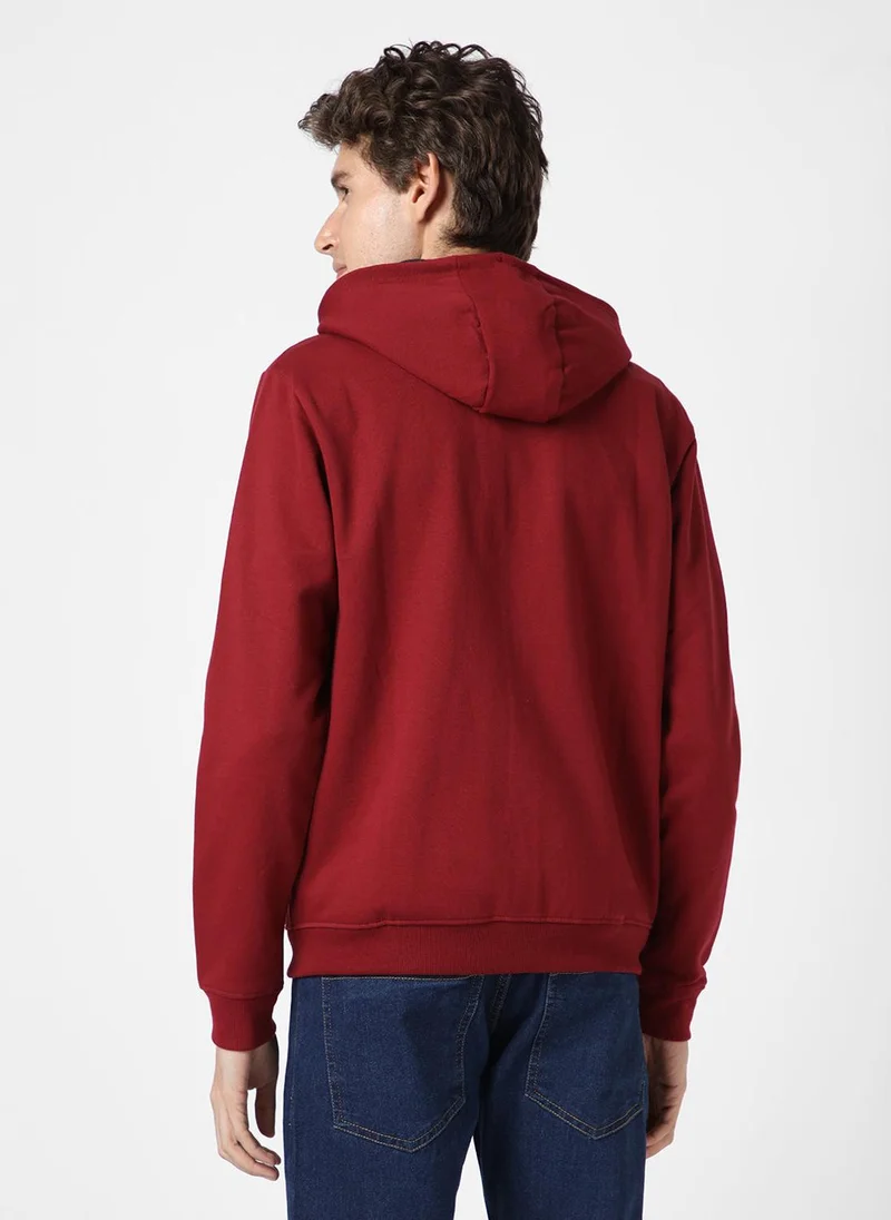 Urbano Fashion  Urbano Fashion Men's Maroon, Navy Cotton Zippered Hooded Sweatshirt for Men | Best Price UAE