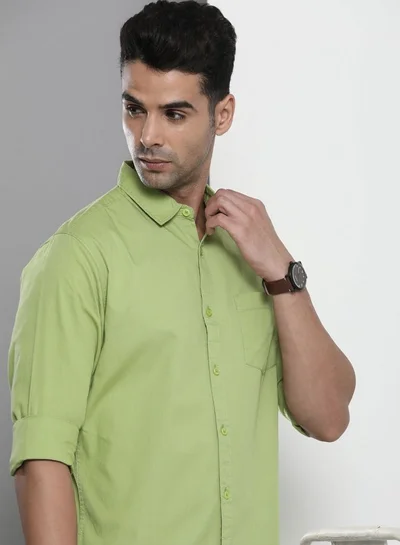 The Indian Garage Co Men Regular Fit Solid Full Sleeves Cutaway Collar Casual Shirt