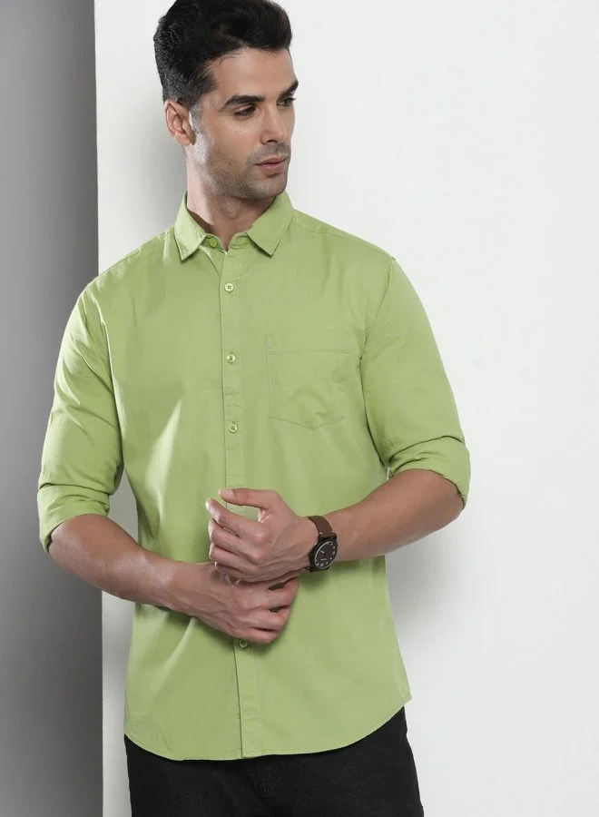 The Indian Garage Co Men Regular Fit Solid Full Sleeves Cutaway Collar Casual Shirt