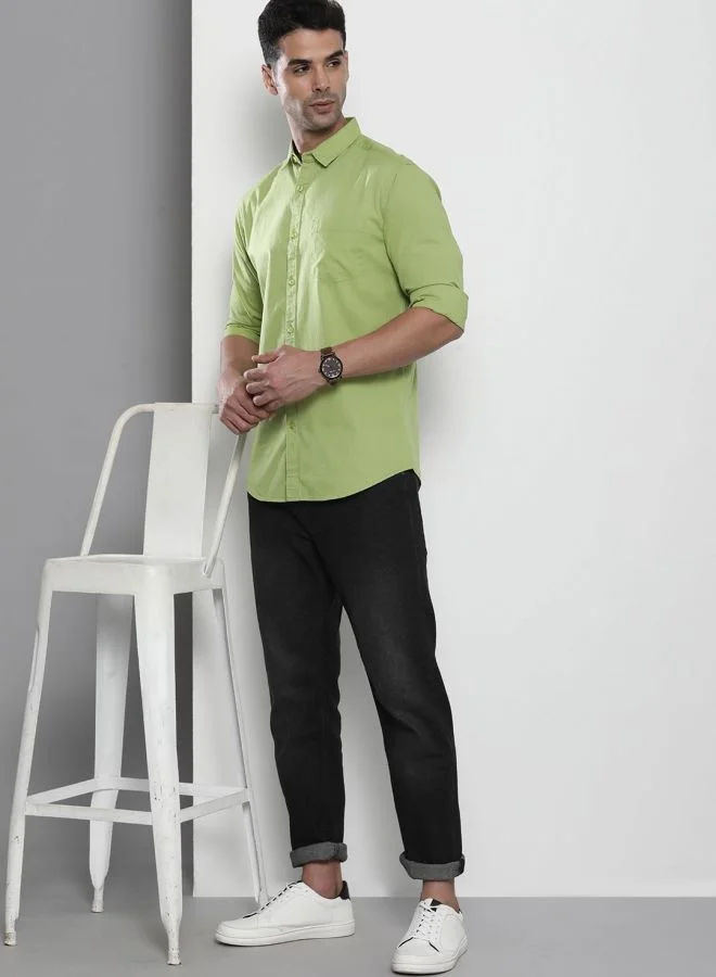 The Indian Garage Co Men Regular Fit Solid Full Sleeves Cutaway Collar Casual Shirt
