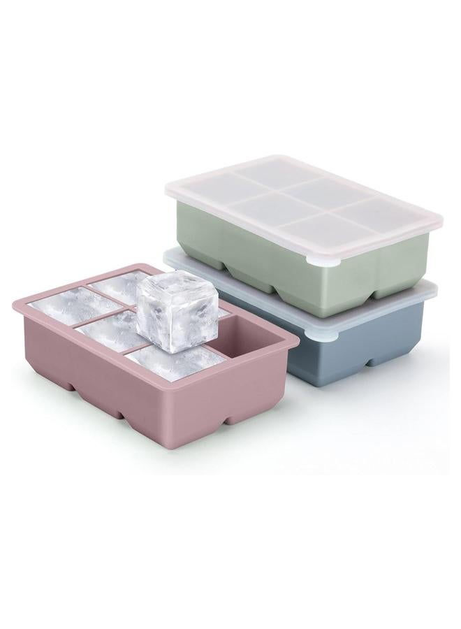 HOMESTAR Ice Cube Tray, Maker (Pack of 3) - Flexible 6 Cavity Square Large Trays with Leak Proof Lid, Mold, Slow Melting for Chilling Cocktails, Drinks, Juice  - Image 1