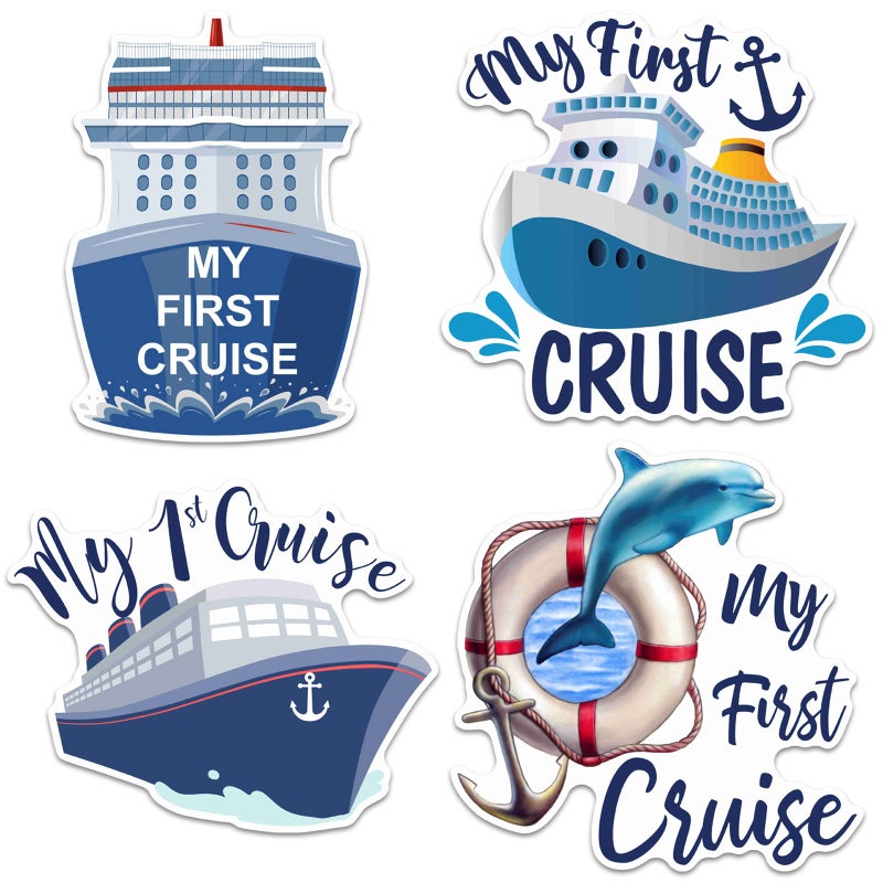 Hoteam 4 Pcs My First Cruise Door Decorations Magnetic Large My 1st Cruise Door Magnets Decor Funny Waterproof Anchor Life Preserver Ring Nautical Magnets for Carnival Cabin Stateroom Fridge Car