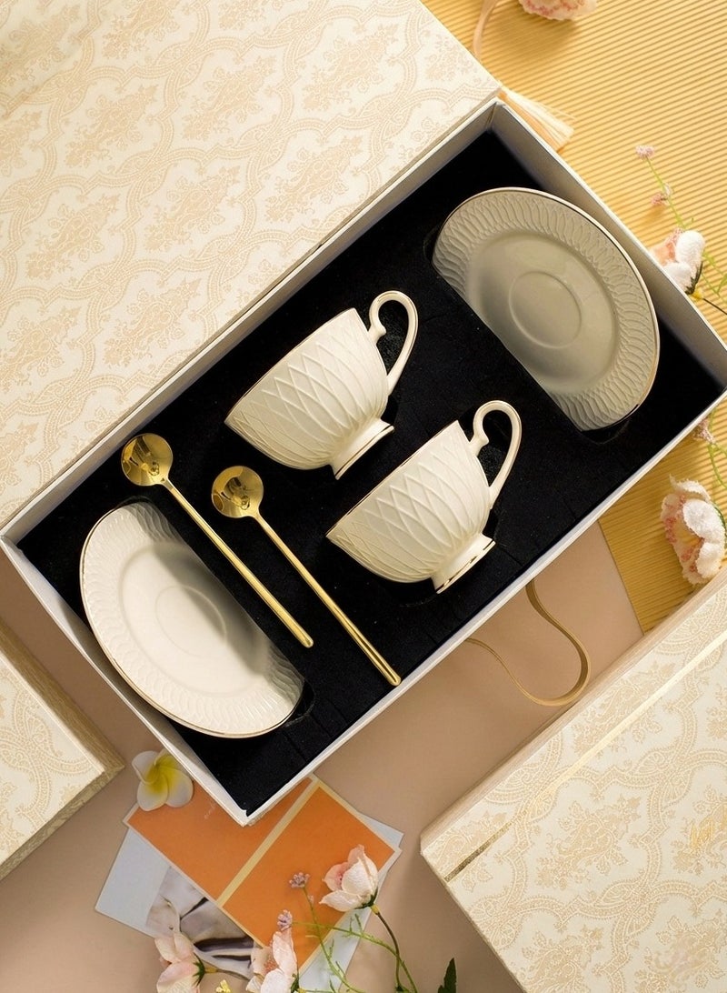 kangchoice Luxury Coffee & Tea Cup and Saucer Set with Spoons – Vintage Embossed Ceramic Cups, Ideal for Turkish & Arabic Coffee, Elegant Gift & Hospitality Use - Image 1