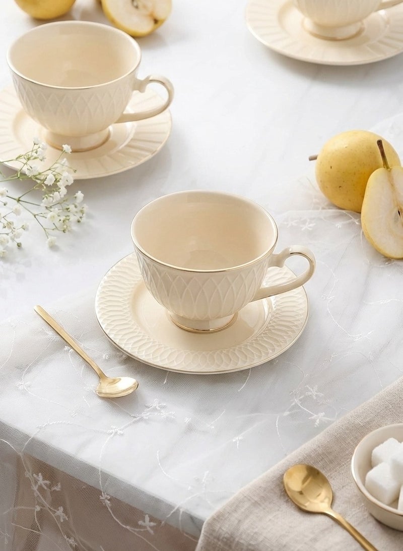 kangchoice Luxury Coffee & Tea Cup and Saucer Set with Spoons – Vintage Embossed Ceramic Cups, Ideal for Turkish & Arabic Coffee, Elegant Gift & Hospitality Use - Image 4