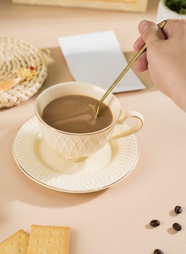 kangchoice Luxury Coffee & Tea Cup and Saucer Set with Spoons – Vintage Embossed Ceramic Cups, Ideal for Turkish & Arabic Coffee, Elegant Gift & Hospitality Use - Image 3