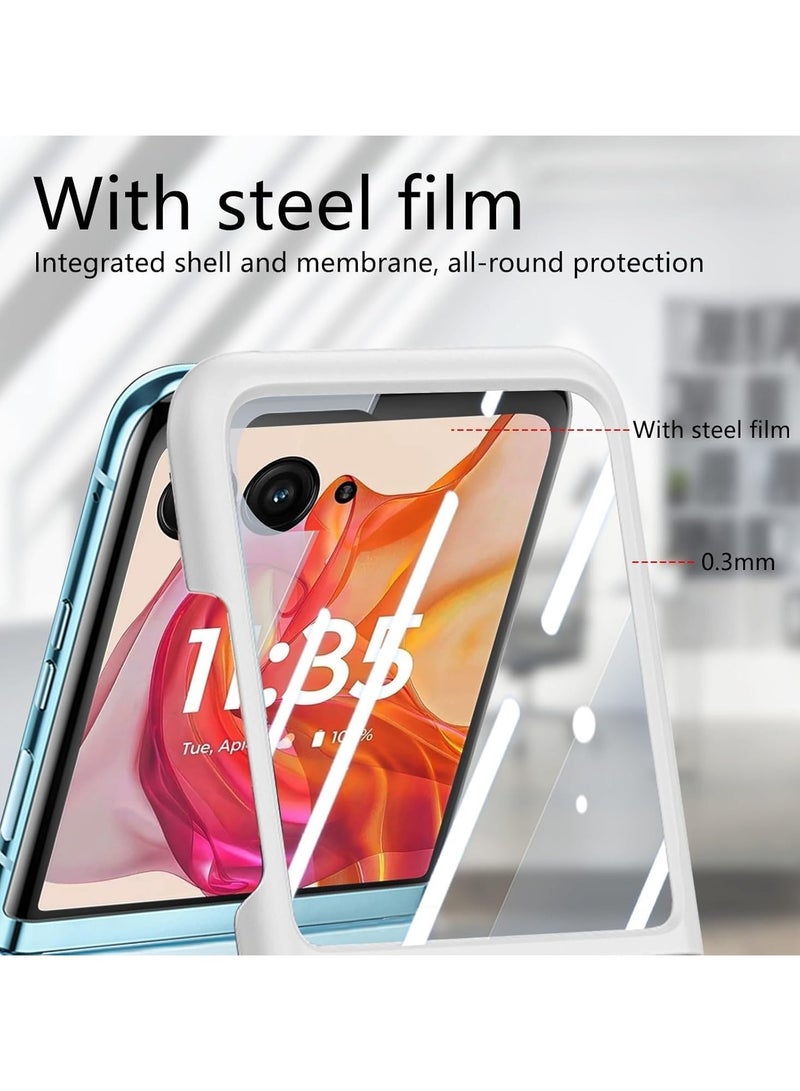 Compatible with Motorola Razr 50 Ultra Case with Ring, with Electroplated Three-axis Ring Stand  Screen Protector,Slim Skin-feeling PC Protective Case for Moto Razr 50 Ultra (White) - Image 4