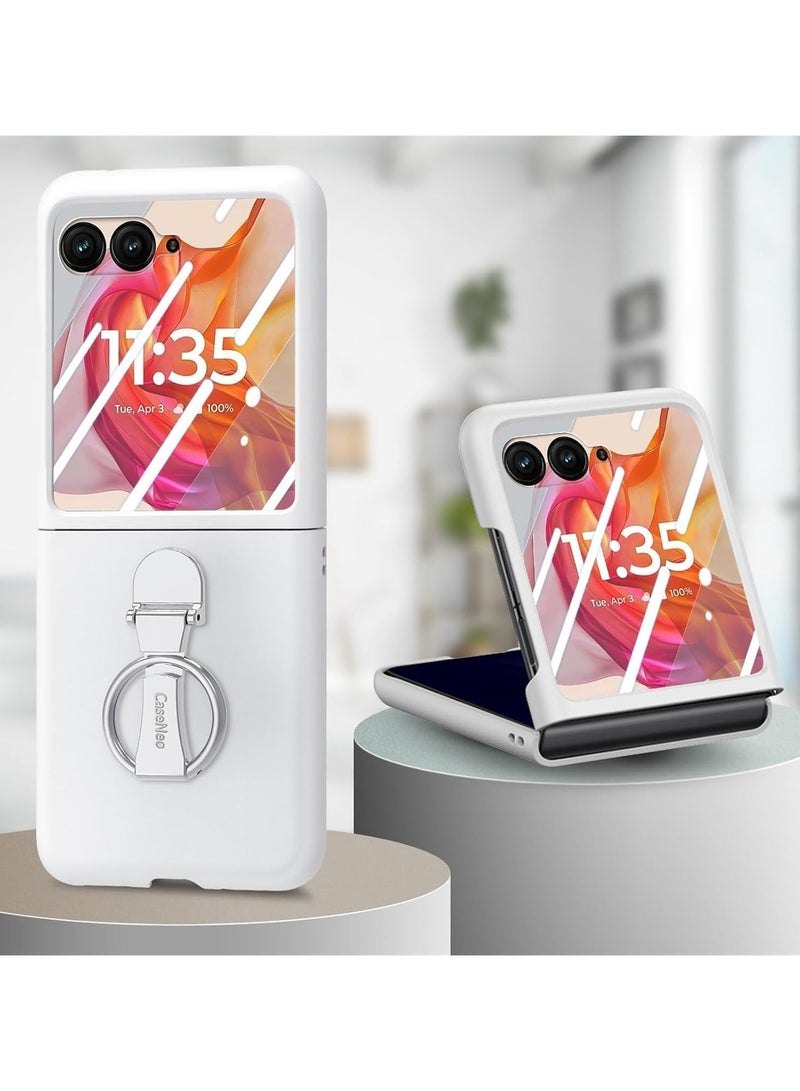 Compatible with Motorola Razr 50 Ultra Case with Ring, with Electroplated Three-axis Ring Stand  Screen Protector,Slim Skin-feeling PC Protective Case for Moto Razr 50 Ultra (White) - Image 1