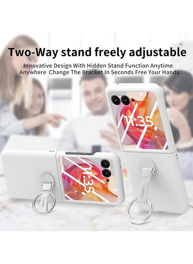 Compatible with Motorola Razr 50 Ultra Case with Ring, with Electroplated Three-axis Ring Stand  Screen Protector,Slim Skin-feeling PC Protective Case for Moto Razr 50 Ultra (White) - Image 2