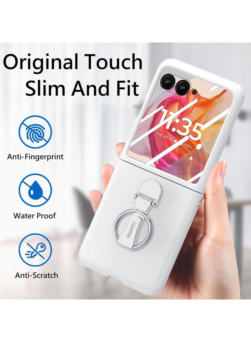 Compatible with Motorola Razr 50 Ultra Case with Ring, with Electroplated Three-axis Ring Stand  Screen Protector,Slim Skin-feeling PC Protective Case for Moto Razr 50 Ultra (White) - Image 5