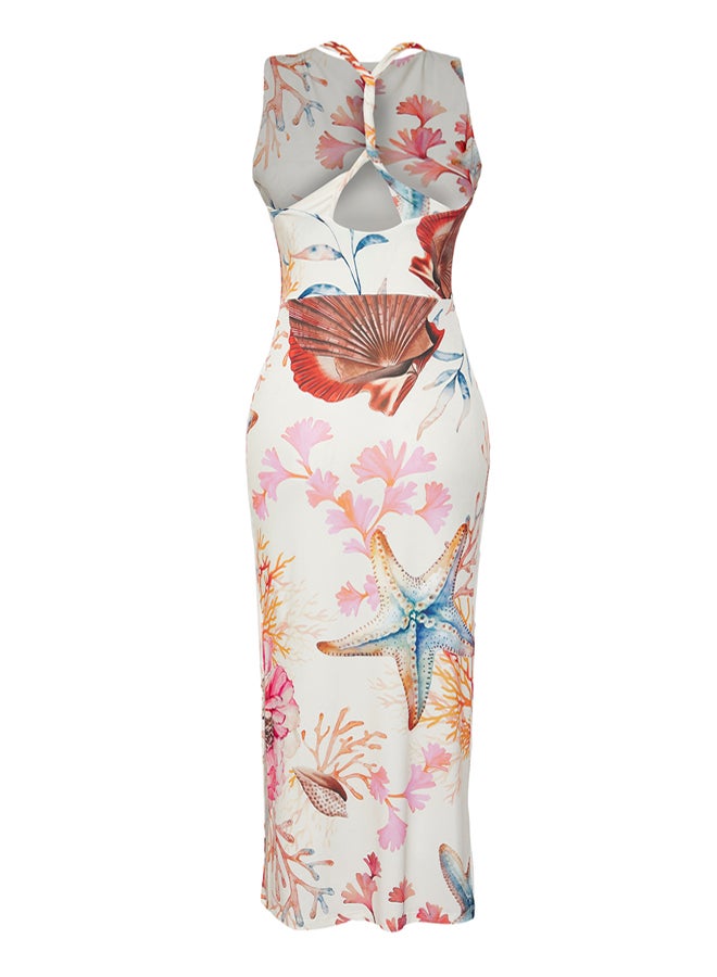 trendyol Limited Edition Multicoloured Printed Back Detail Bodycon Maxi Stretch Knit Dress - Image 4