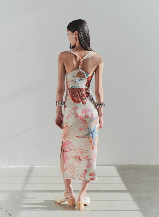 trendyol Limited Edition Multicoloured Printed Back Detail Bodycon Maxi Stretch Knit Dress - Image 1