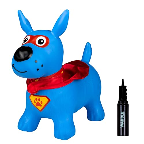 Waddle Bouncy Animal Hopper Inflatable Hopping Animals Indoors and Outdoors Fun Pump Included Riding Toys for Boys and Girls Ages 2 Years and Up Blue Super Hero Dog - Image 1