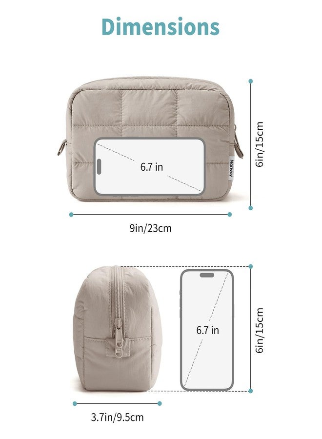 Narwey Puffer Travel Makeup Bag for Women Girl, Quilted Puffy Cosmetic Bag Make Up Bag Organizer, Cute Travel Toiletry Bag for Toiletries (Khaki) - Image 4