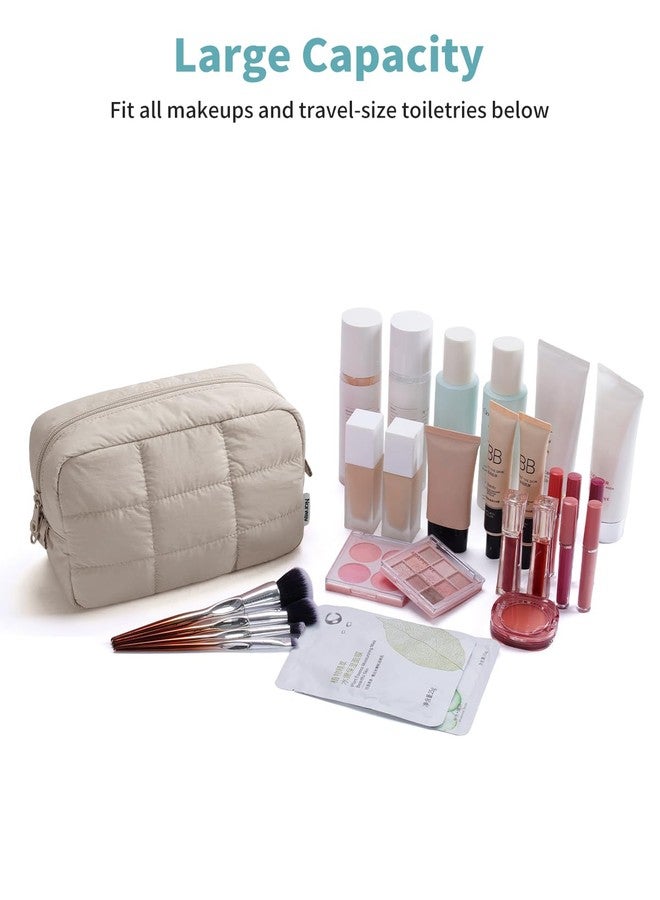 Narwey Puffer Travel Makeup Bag for Women Girl, Quilted Puffy Cosmetic Bag Make Up Bag Organizer, Cute Travel Toiletry Bag for Toiletries (Khaki) - Image 5