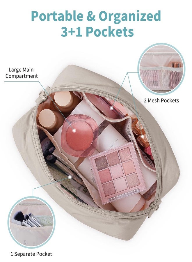 Narwey Puffer Travel Makeup Bag for Women Girl, Quilted Puffy Cosmetic Bag Make Up Bag Organizer, Cute Travel Toiletry Bag for Toiletries (Khaki) - Image 3