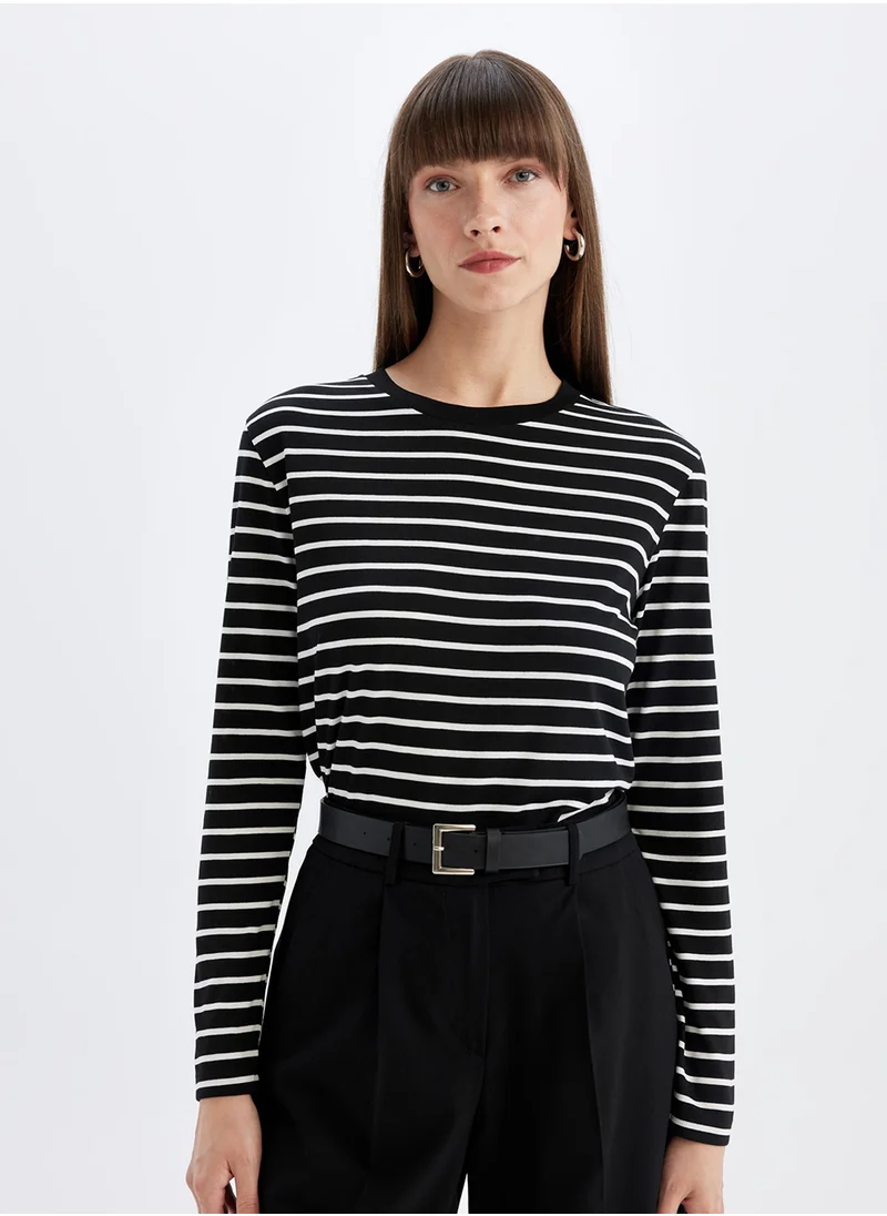 ديفاكتو Regular Fit Striped Casual Long Sleeve T-Shirt