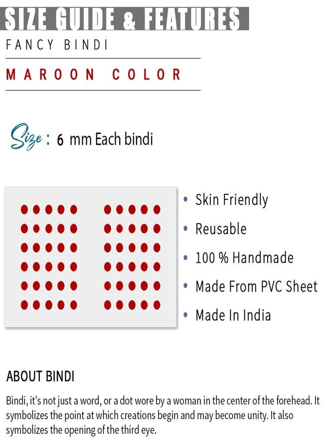 Kotart - Maroon Color Round Plain Bindi for Women - Classic Small Bindi for Girls Woman Ladies (Set of 8) - Image 1