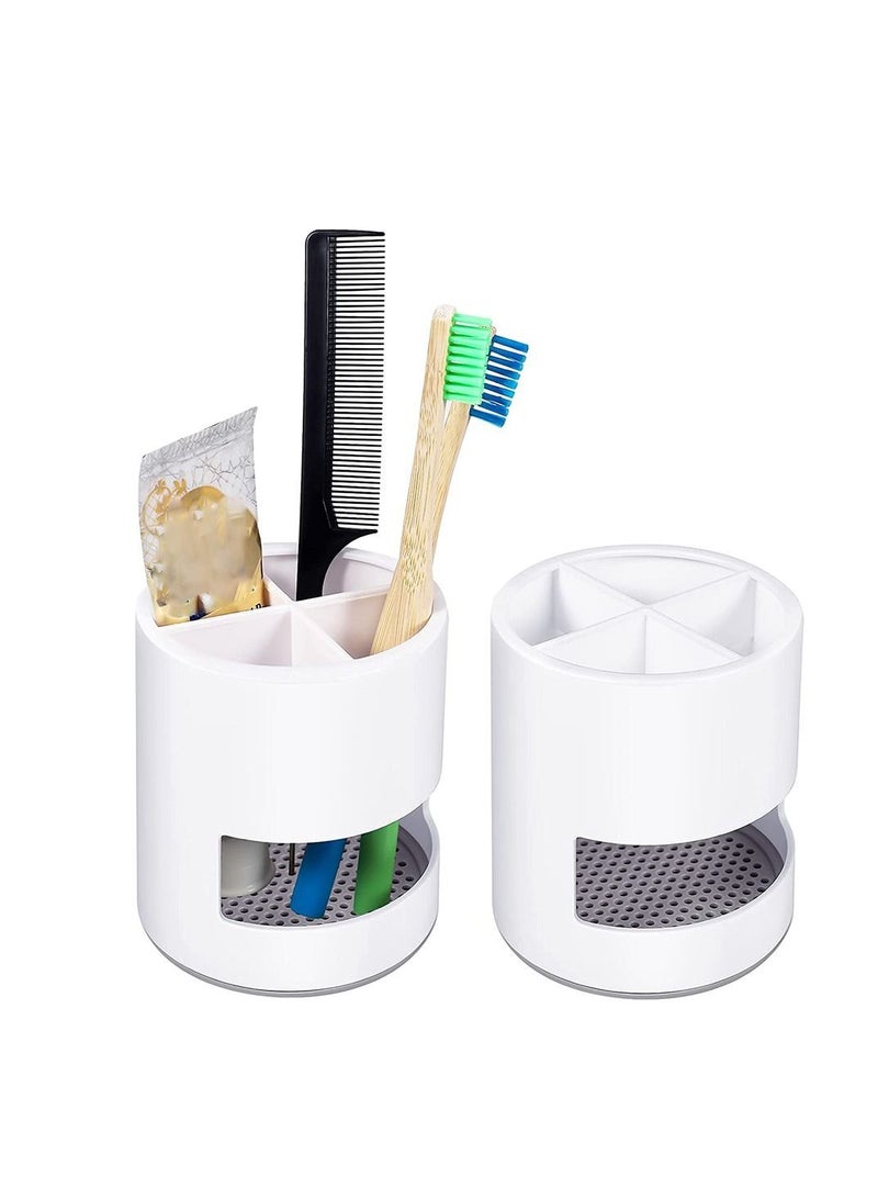 Toothbrush Holder, Portable Tough Pot Stand Ventilated Mould-Proof, Separate Storage Removable Drip Tray Drain Quickly for Cutlery Pencil Makeup Brush Organizer Travel 2 Pack - Image 1