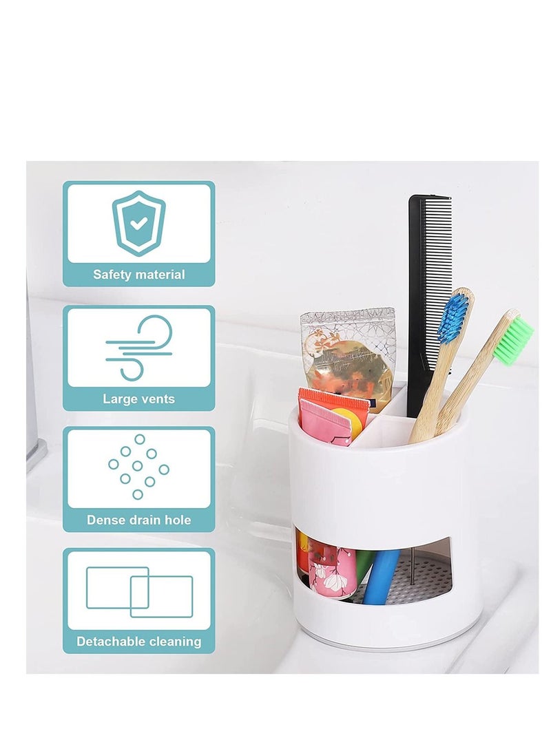 Toothbrush Holder, Portable Tough Pot Stand Ventilated Mould-Proof, Separate Storage Removable Drip Tray Drain Quickly for Cutlery Pencil Makeup Brush Organizer Travel 2 Pack - Image 2