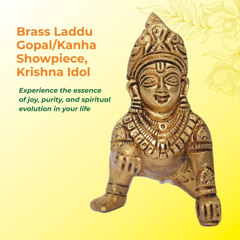 POSHIFY Brass Laddu GopalKanha Showpiece Krishna Idol Home Decor Brass Statue Faith Symbol Diwali Gift Wedding Gift Baby Krishna Lord Krishna Idol Krishna Decor - Image 3