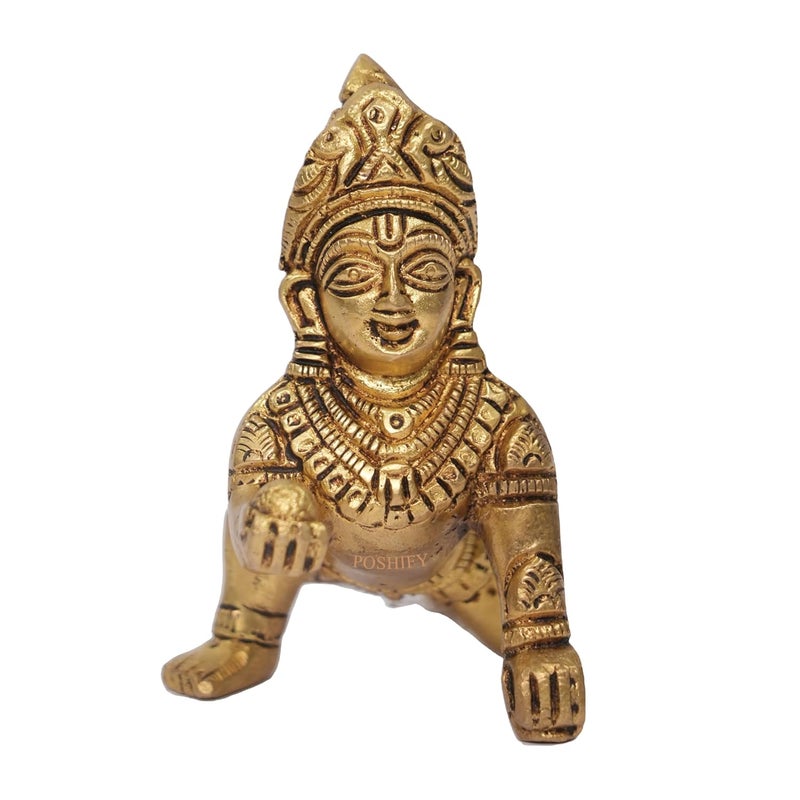 POSHIFY Brass Laddu GopalKanha Showpiece Krishna Idol Home Decor Brass Statue Faith Symbol Diwali Gift Wedding Gift Baby Krishna Lord Krishna Idol Krishna Decor - Image 1