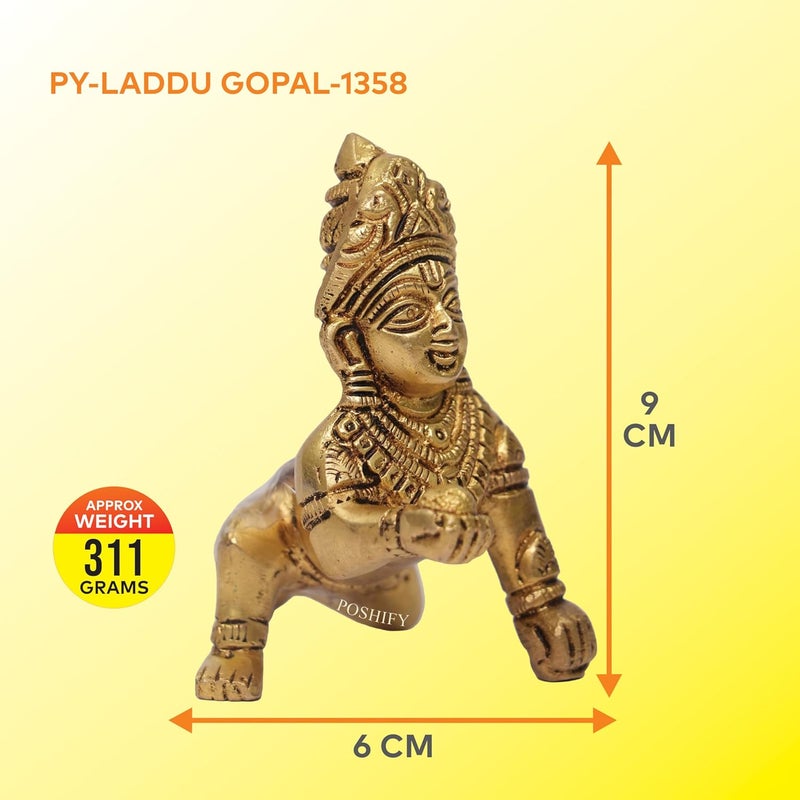 POSHIFY Brass Laddu GopalKanha Showpiece Krishna Idol Home Decor Brass Statue Faith Symbol Diwali Gift Wedding Gift Baby Krishna Lord Krishna Idol Krishna Decor - Image 2