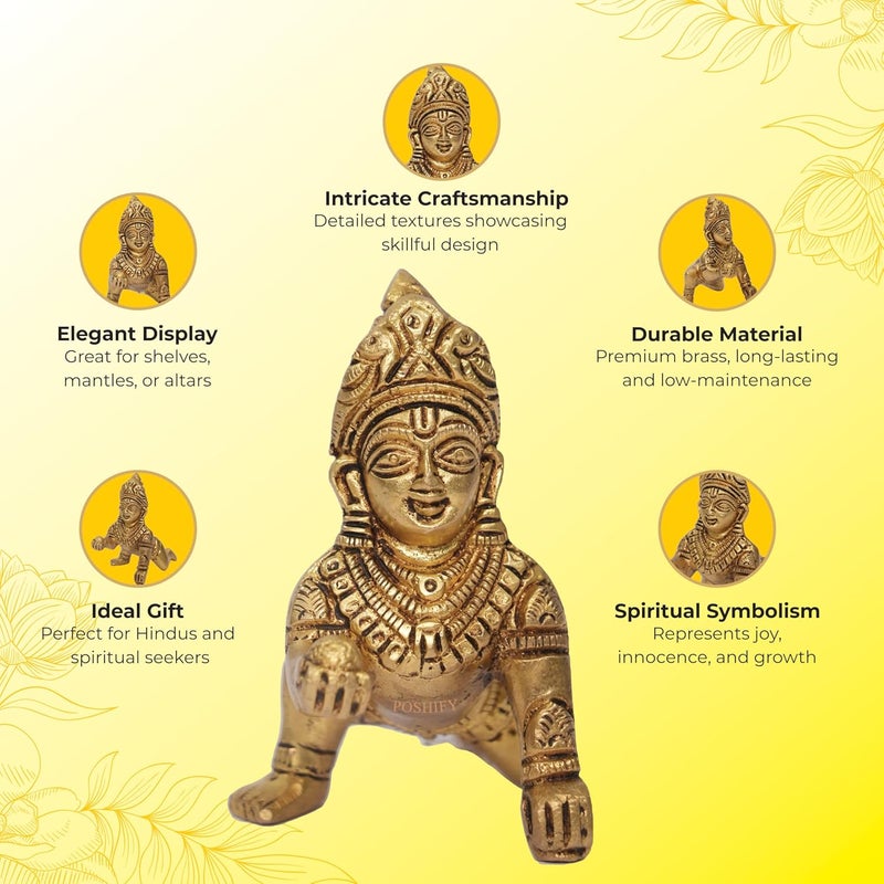 POSHIFY Brass Laddu GopalKanha Showpiece Krishna Idol Home Decor Brass Statue Faith Symbol Diwali Gift Wedding Gift Baby Krishna Lord Krishna Idol Krishna Decor - Image 4
