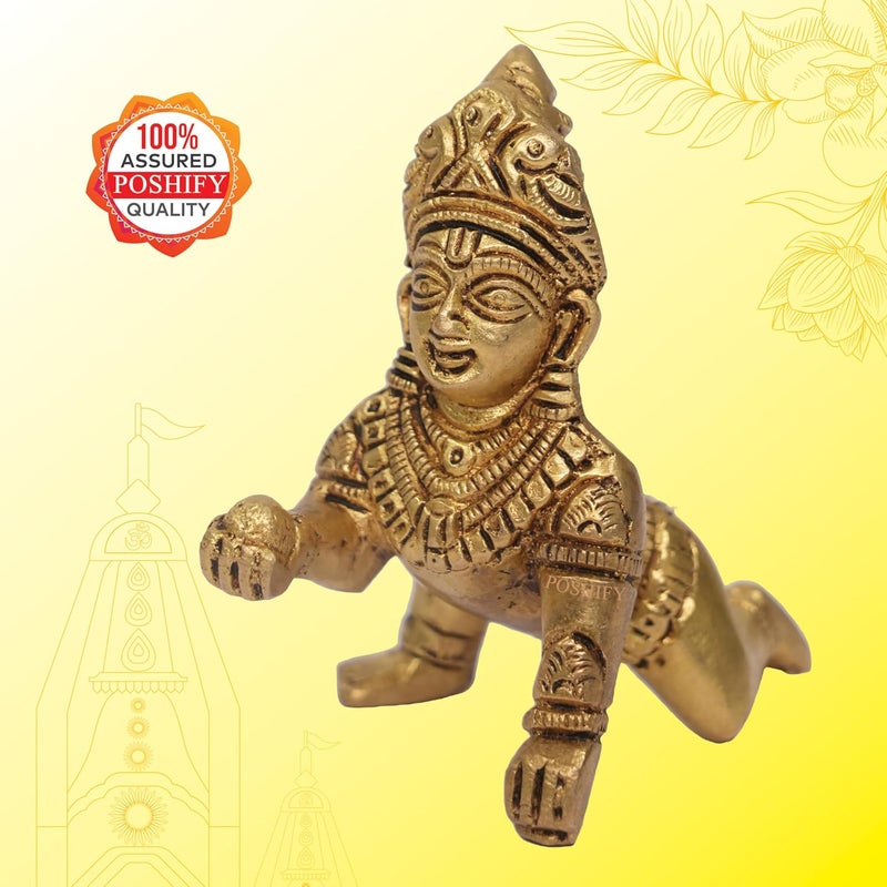 POSHIFY Brass Laddu GopalKanha Showpiece Krishna Idol Home Decor Brass Statue Faith Symbol Diwali Gift Wedding Gift Baby Krishna Lord Krishna Idol Krishna Decor - Image 5