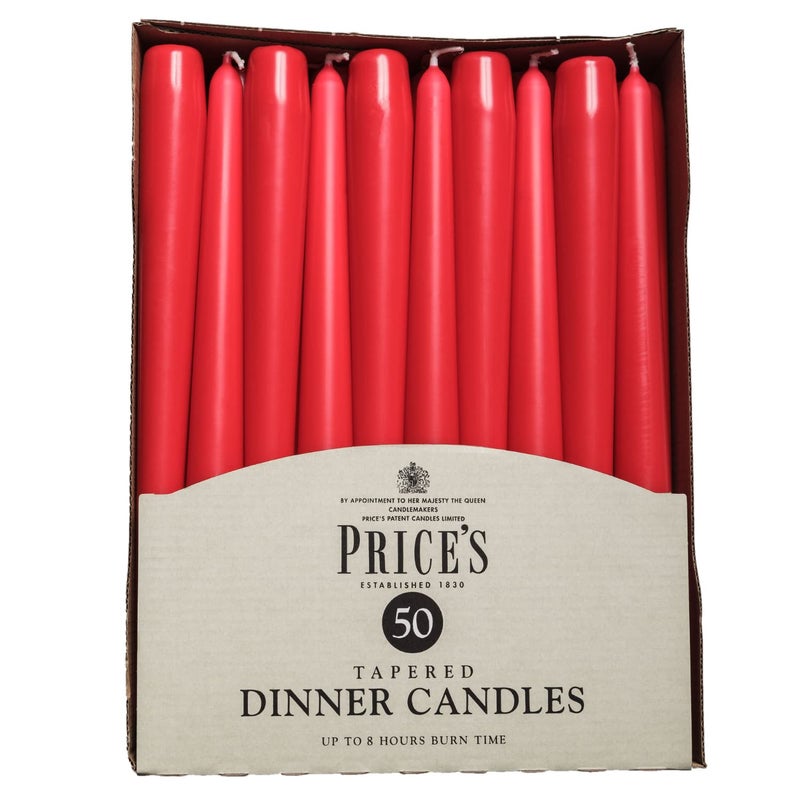 Prices Candles Tapered Dinner Candles Red Unscented Wax Pack of 50  7 Hour Burn Time Elegant Long Candles for Home Decor Events Celebrations  Dining