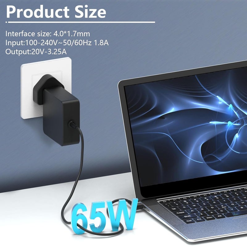 شاحن 65W لأجهزة الكمبيوتر المحمولة متوافق مع Lenovo IdeaPad 3 5 110 110s 120 120s 130s 320 330 330s 510 510s 710 710s Flex 4 5 6 14 15 1480 1580 Chromebook N22 N23 N42 Yoga 710 720 Series مزود طاقة - Image 2