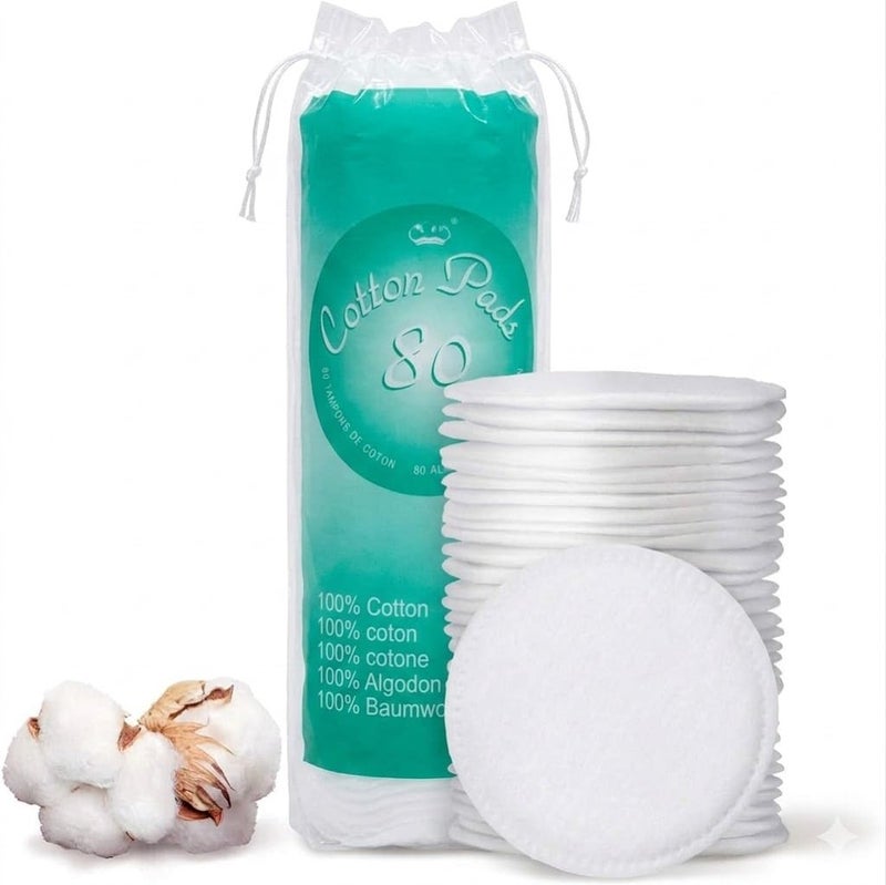 Makeup Remover cotton Pads for Face 80 pack, Lint-Free, 100% Pure Cotton Wipes Cotton Pads for Face Cleansing, Removing Makeup, Applying Facial Toner & Nail Polish Remover pack off 1 - Image 1