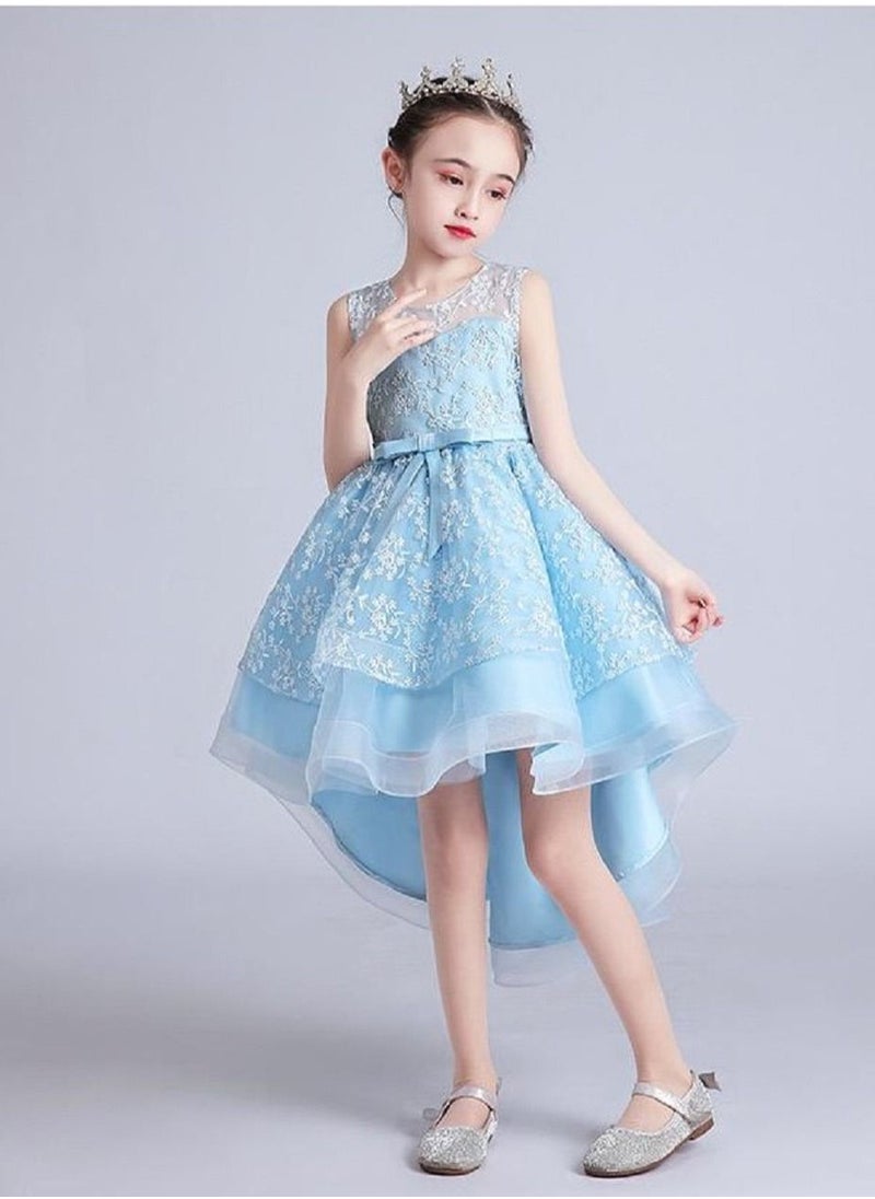 Best Gift Fashion Flower Kids Party Dress For  Vestido Girls Evening Clothes Blue Color  - Image 2