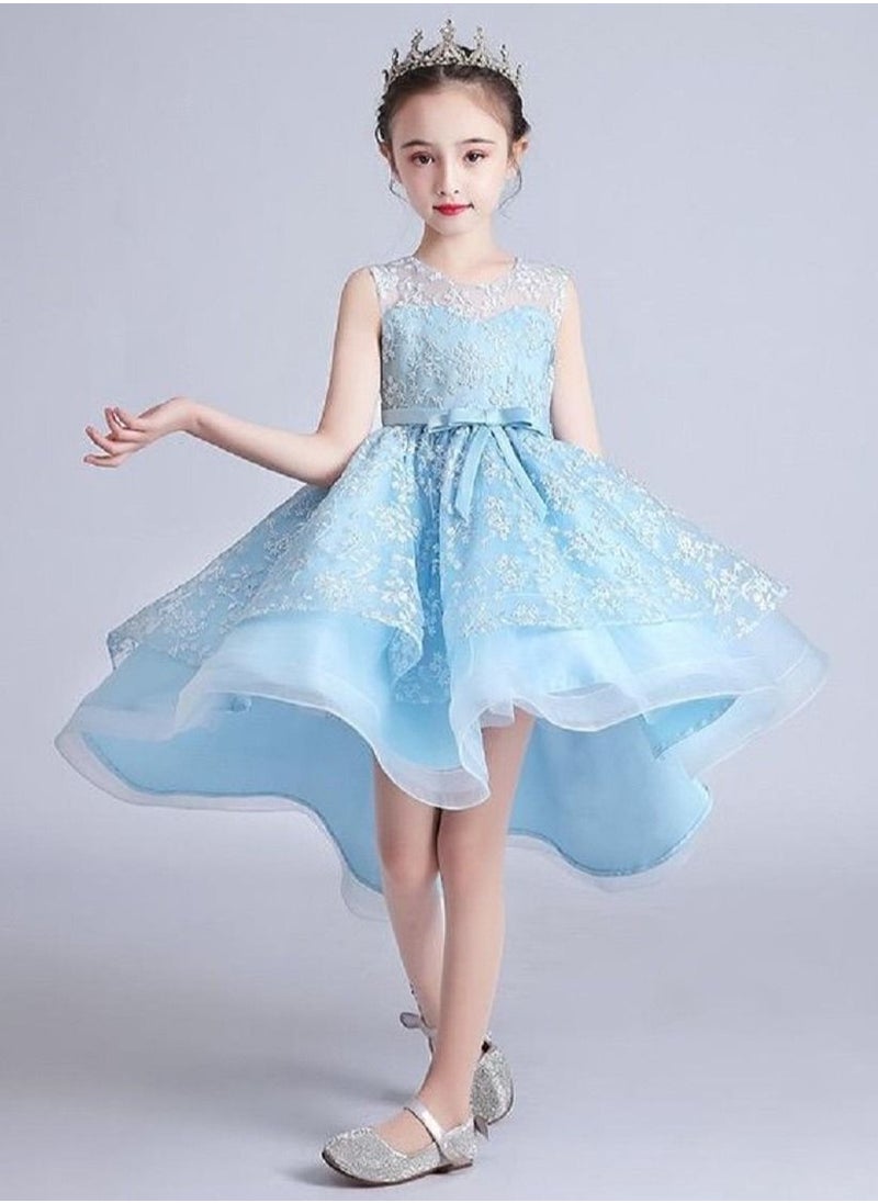 Best Gift Fashion Flower Kids Party Dress For  Vestido Girls Evening Clothes Blue Color  - Image 1