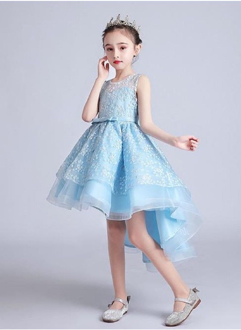 Best Gift Fashion Flower Kids Party Dress For  Vestido Girls Evening Clothes Blue Color  - Image 3