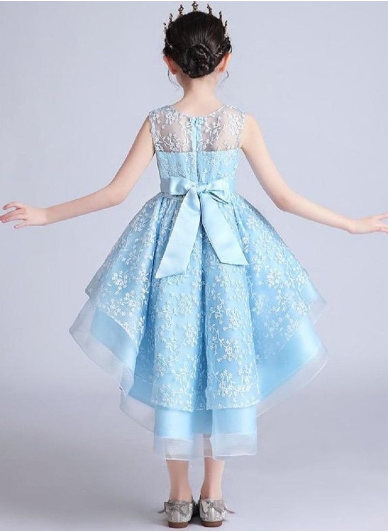 Best Gift Fashion Flower Kids Party Dress For  Vestido Girls Evening Clothes Blue Color  - Image 4