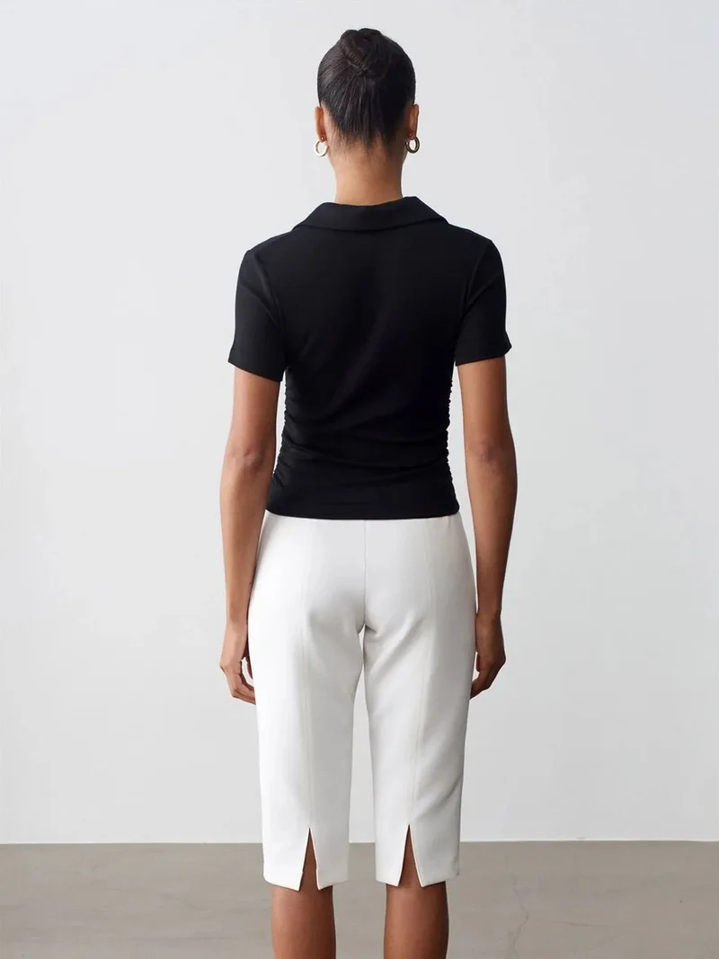 ديلفين Dilvin High-waist Straight Capri Shorts With Slit