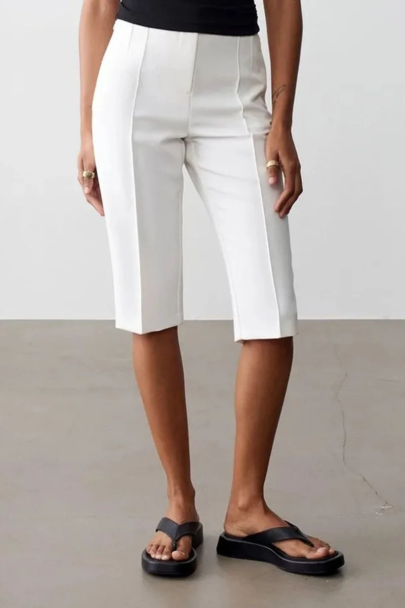 DILVIN High-waist Straight Capri Shorts With Slit