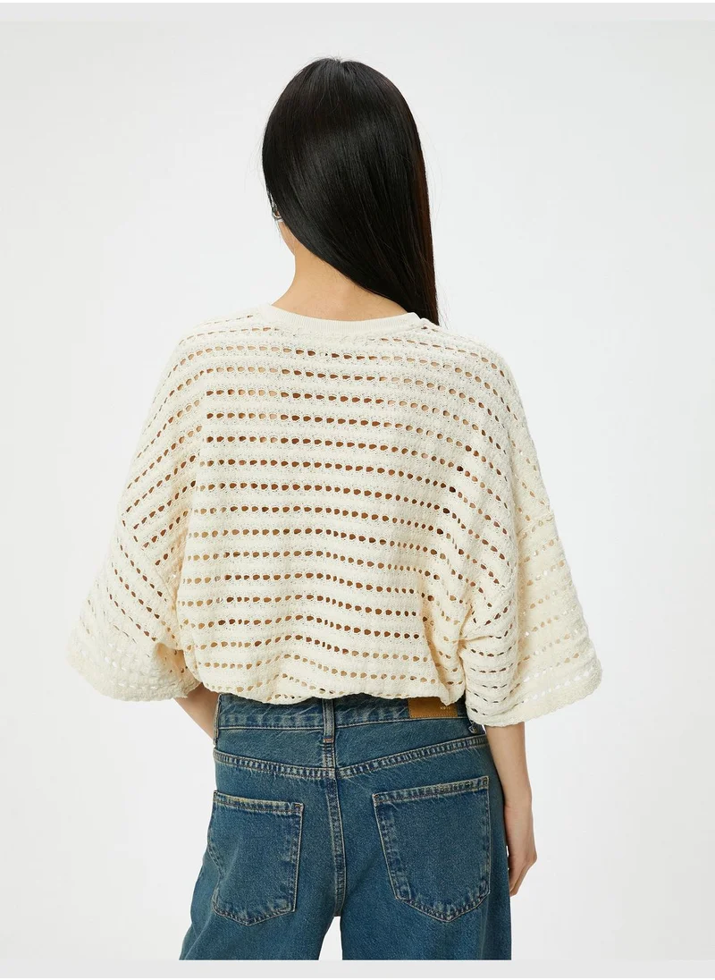 KOTON Half Sleeve Ajoure Sweatshirt