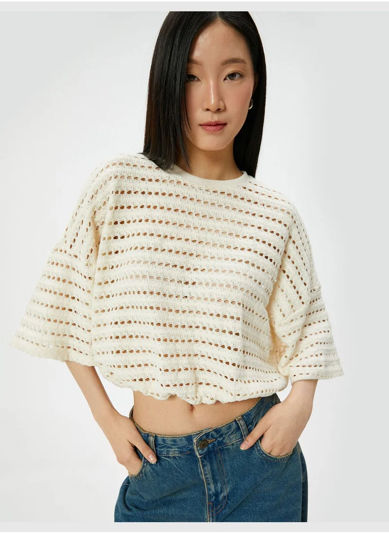 KOTON Half Sleeve Ajoure Sweatshirt