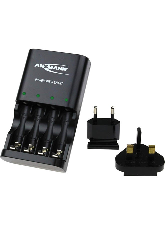 ANSMANN Powerline 4 Smart AA And AAA Battery Charger For Nimh Nicd Rechargeable Batteries With Uk Plug And Multi Led Colour Display - Fast Individual Charging And Monitoring - 3 Yr Warranty - Image 1