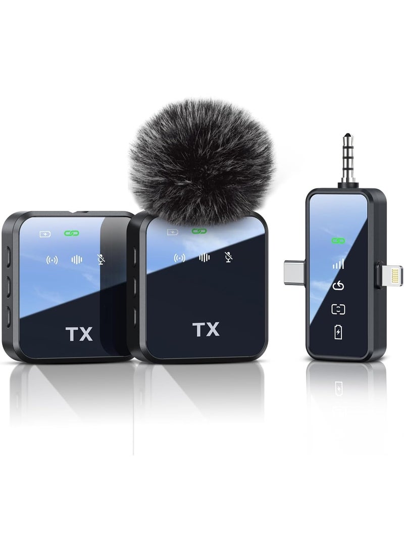 Wireless Lavalier Microphone,3 in 1 Microphone for iPhone/Android/Camera, 20M Transmission, Noise Reduction Bluetooth Mini Mic for Recording, Vlogs, YouTube, Tiktok - Image 1